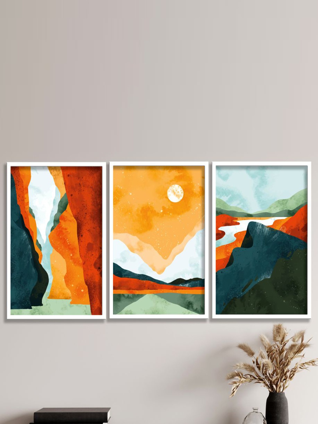 

SAF Orange-Color & Green 3 Pieces Printed Framed Wall Art