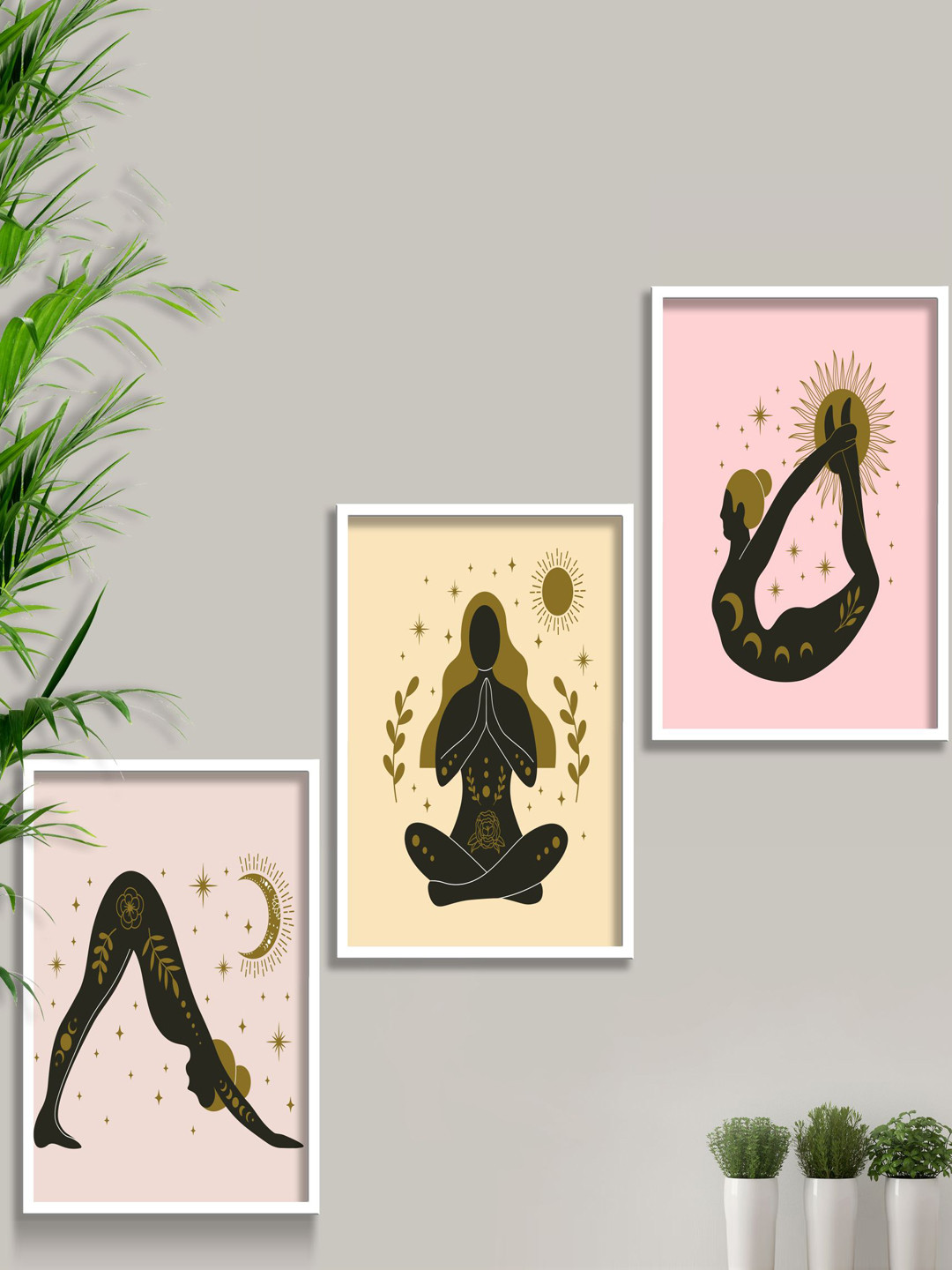 

SAF Green 3 Pieces Modern Boho Painting Wall Art, Pink