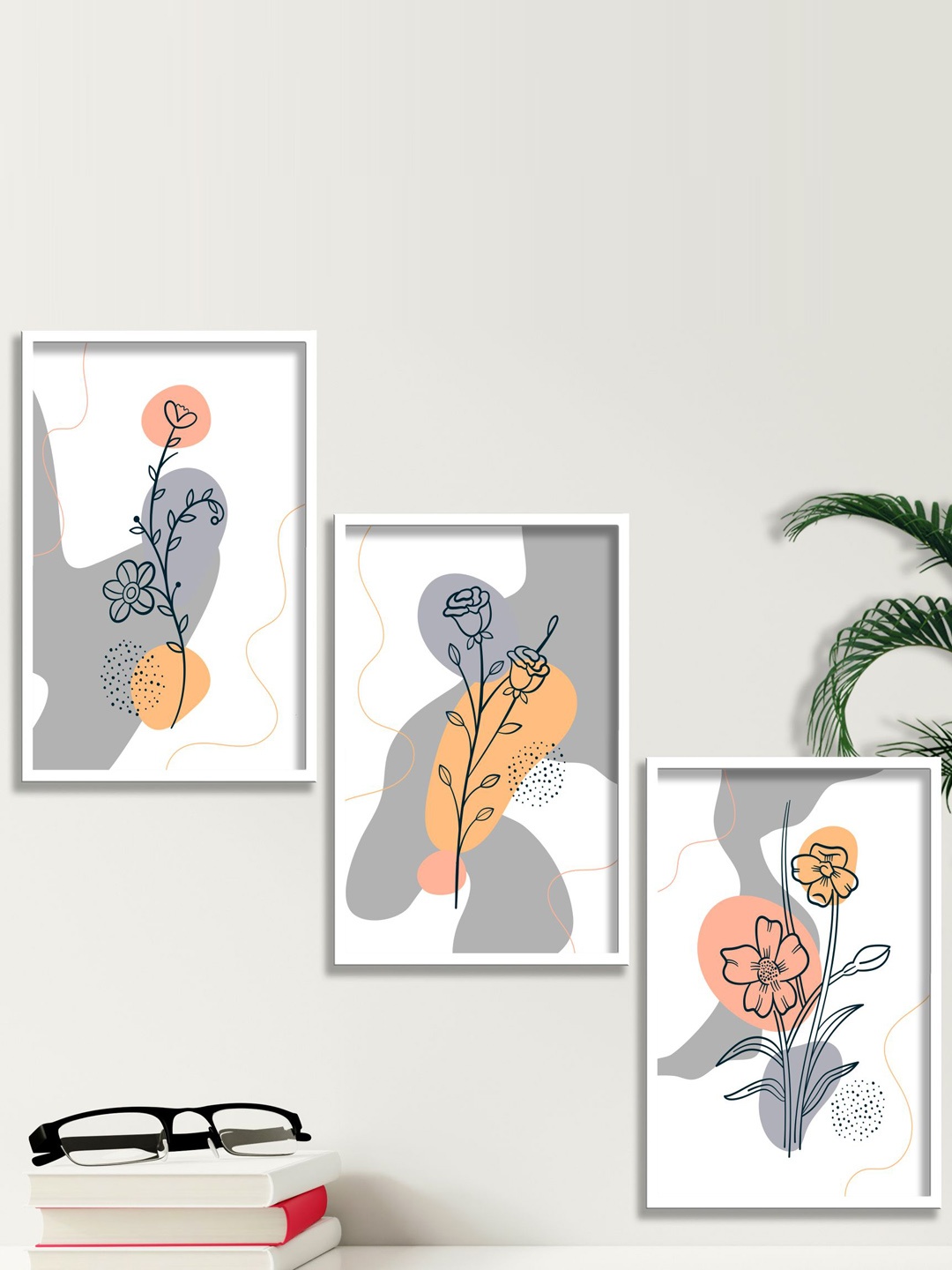 

SAF Grey & White 3 Pieces Modern Boho Art Painting Framed Wall Art