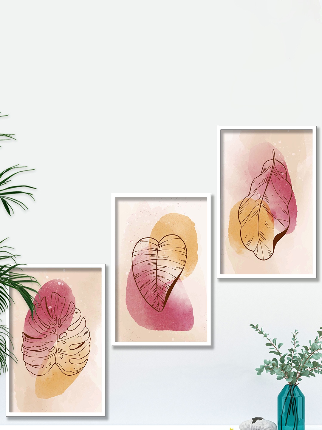 

SAF 3-Pcs Pink & Yellow Modern Boho Painting Framed Wall Art