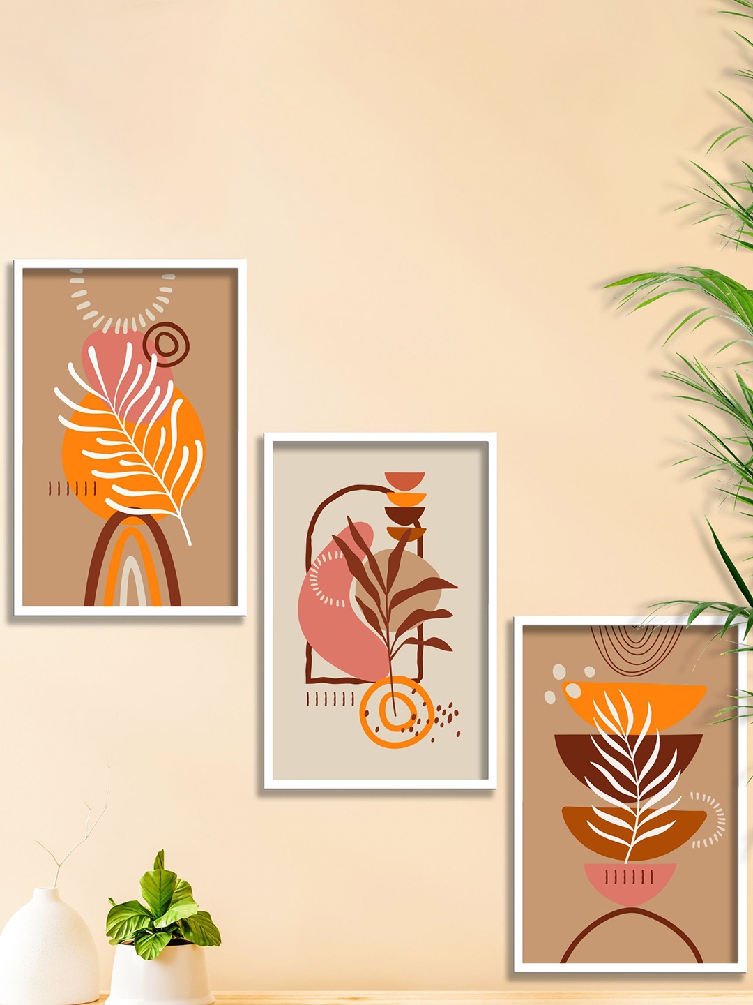 

SAF 3-Pcs Brown & Orange Modern Boho Painting Framed Wall Art
