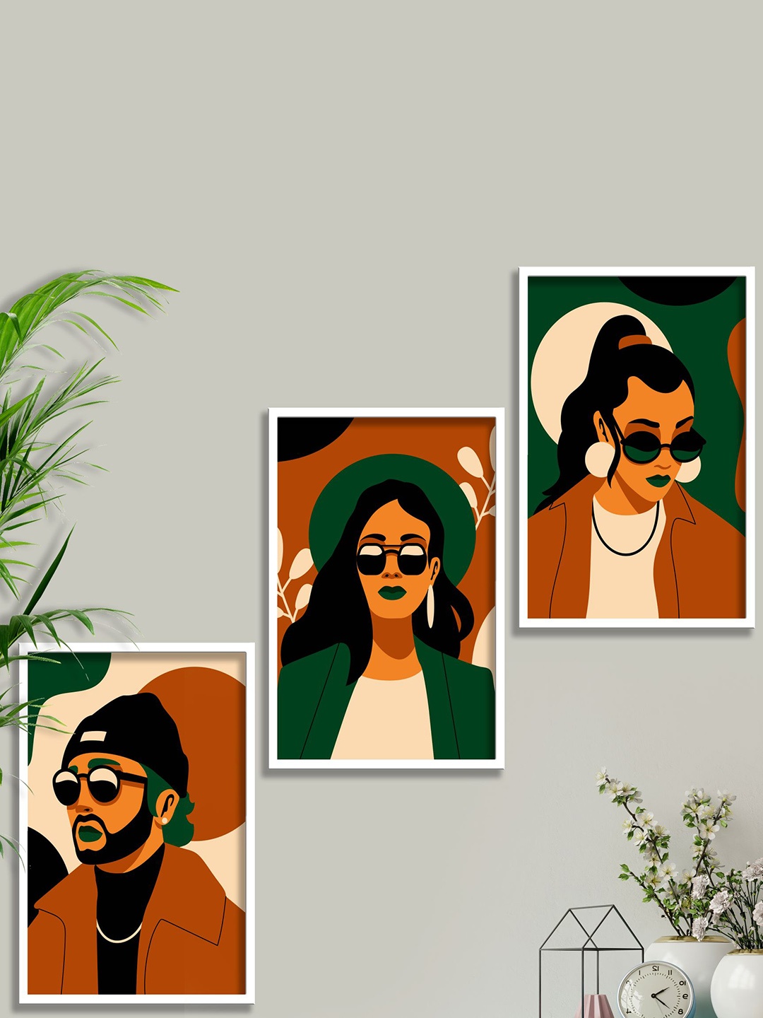 

SAF Brown & Green 3 Pieces Printed Framed Wall Art