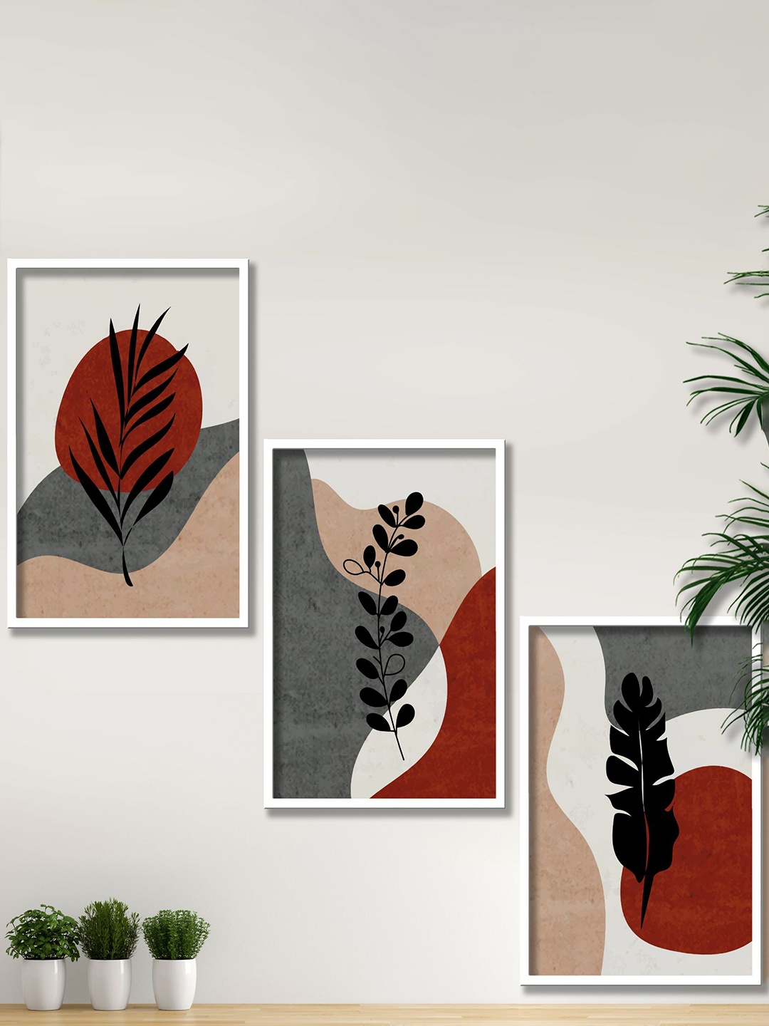 

SAF White & Grey 3 Pieces Modern Boho Painting Wall Art
