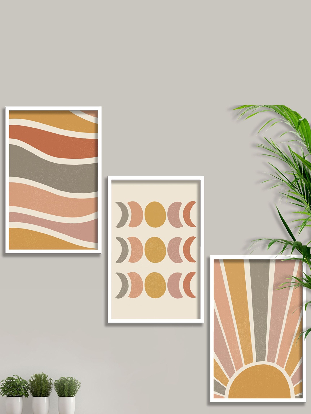 

SAF White & Beige 3 Pieces Modern Boho Painting Wall Art