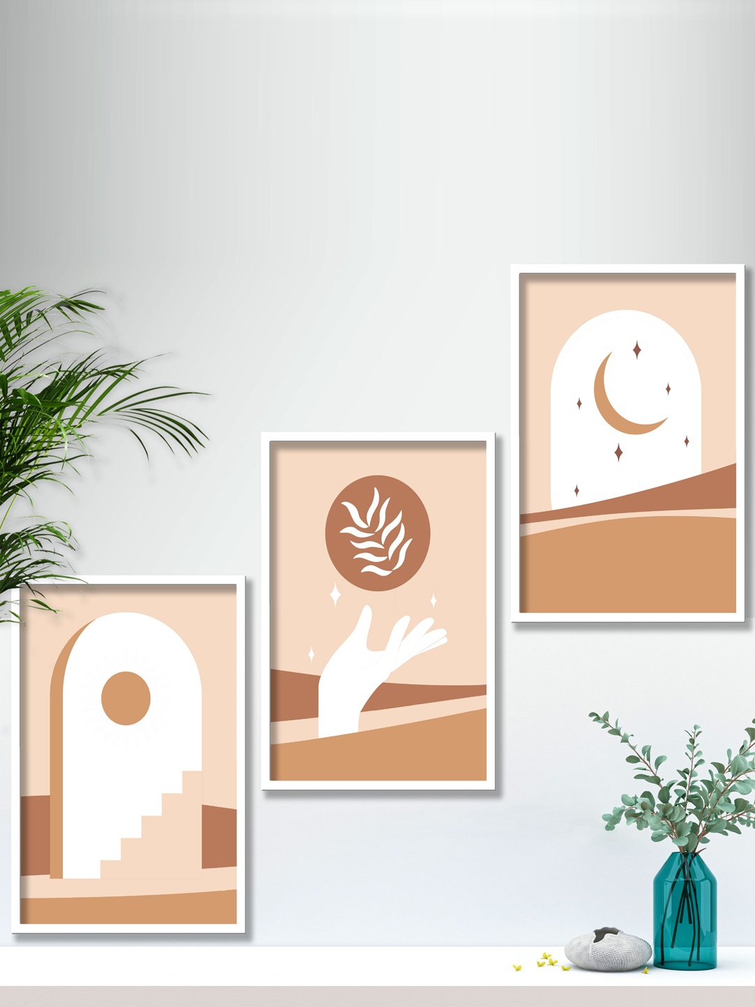 

SAF 3-Pcs Beige & White Modern Boho Painting Framed Wall Art