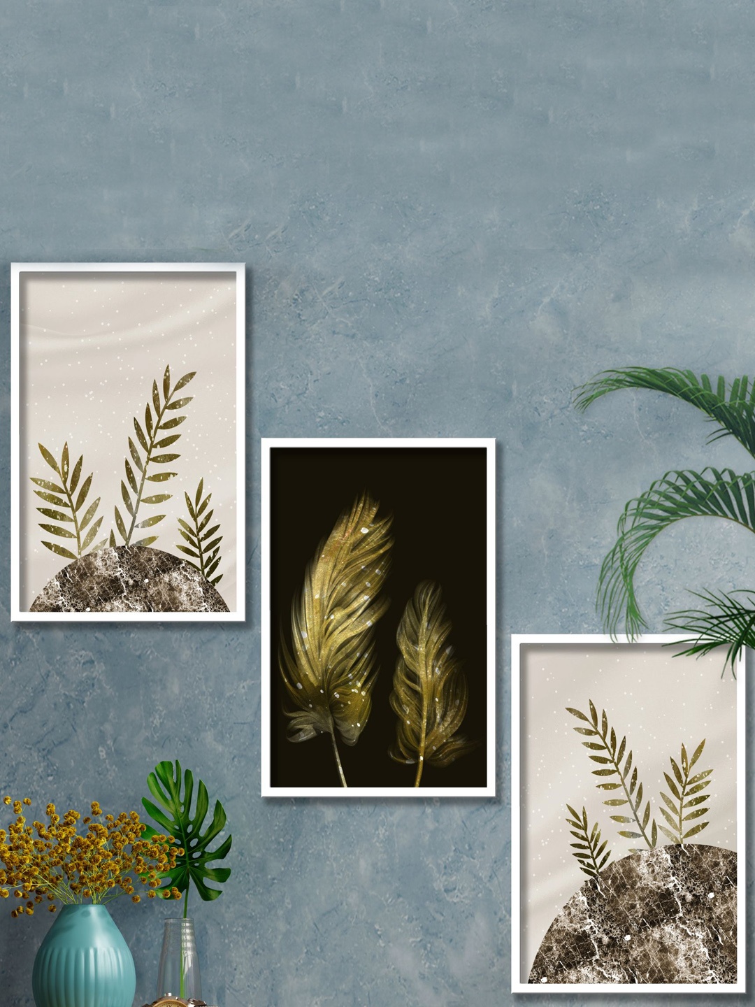 

SAF Black & Grey 3 Pieces Modern Boho Art Painting Framed Wall Art
