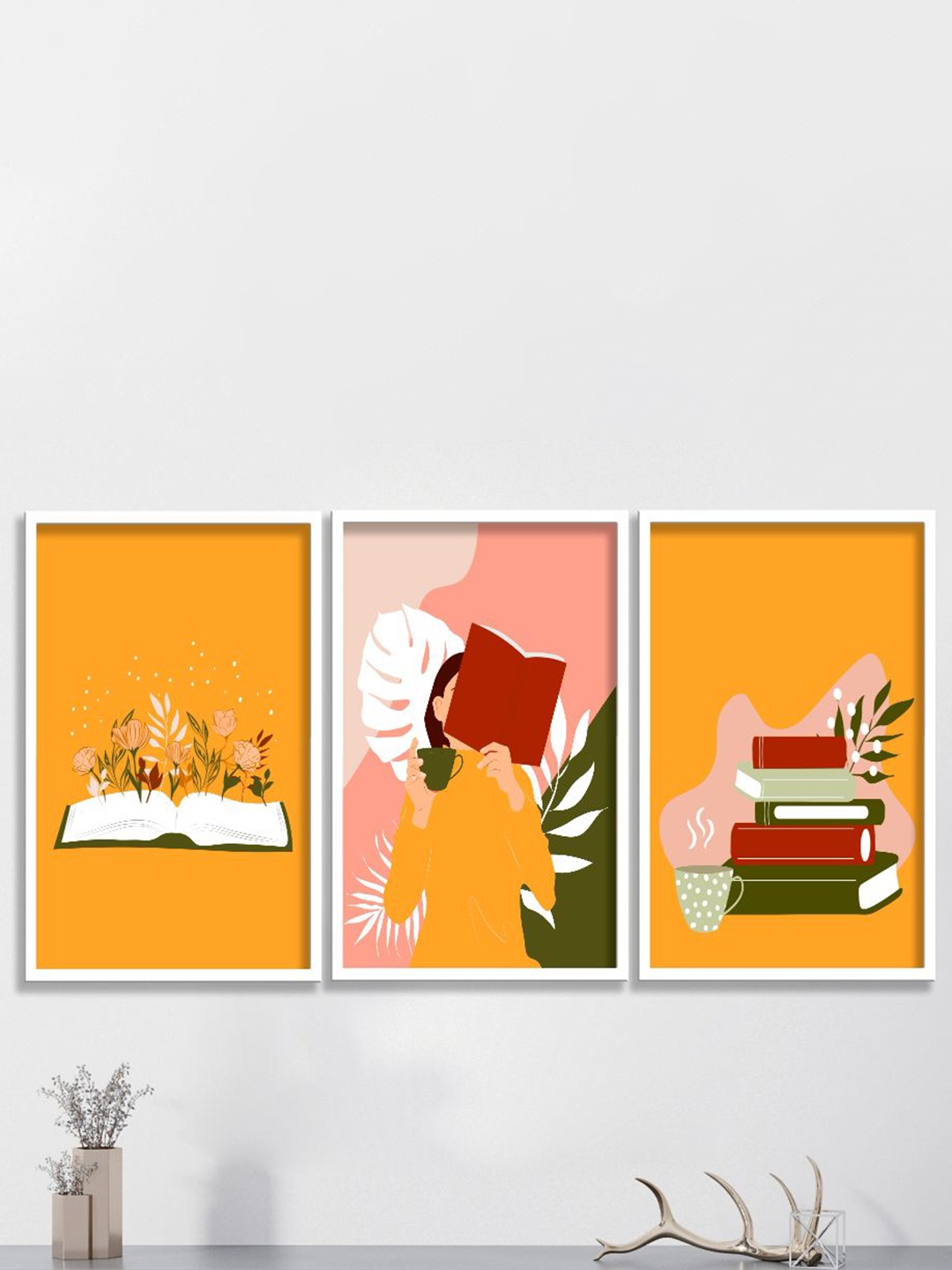 

SAF White & Mustard Yellow 3 Pieces Modern Boho Painting Wall Art