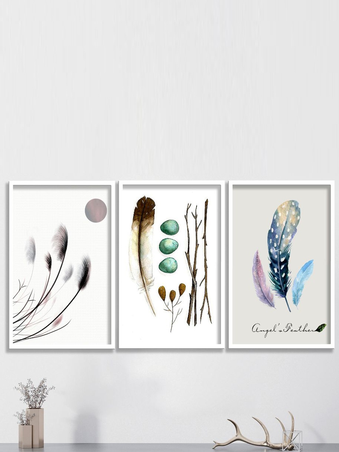 

SAF 3 Pieces White & Blue Modern Boho Painting Wall Arts