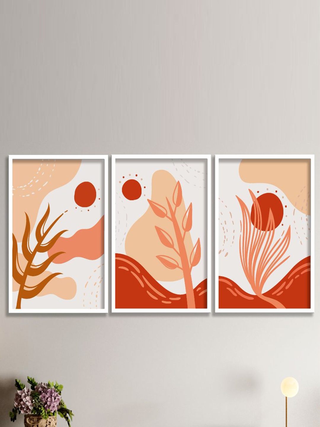 

SAF 3-Pcs White & Orange Modern Boho Painting Framed Wall Art