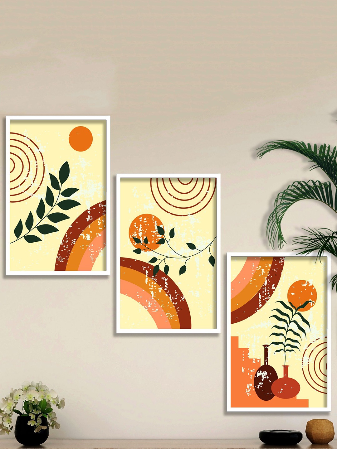

SAF Brown & Green 3 Pieces Boho Art Painting Framed Wall Art