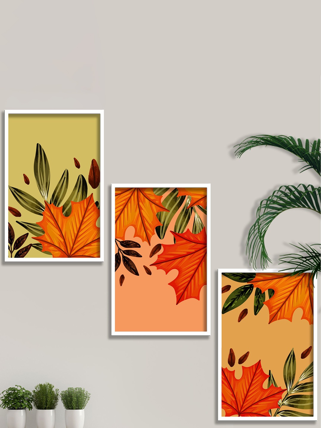 

SAF Green & Orange Coloured 3 Pieces Modern Boho Painting Wall Art