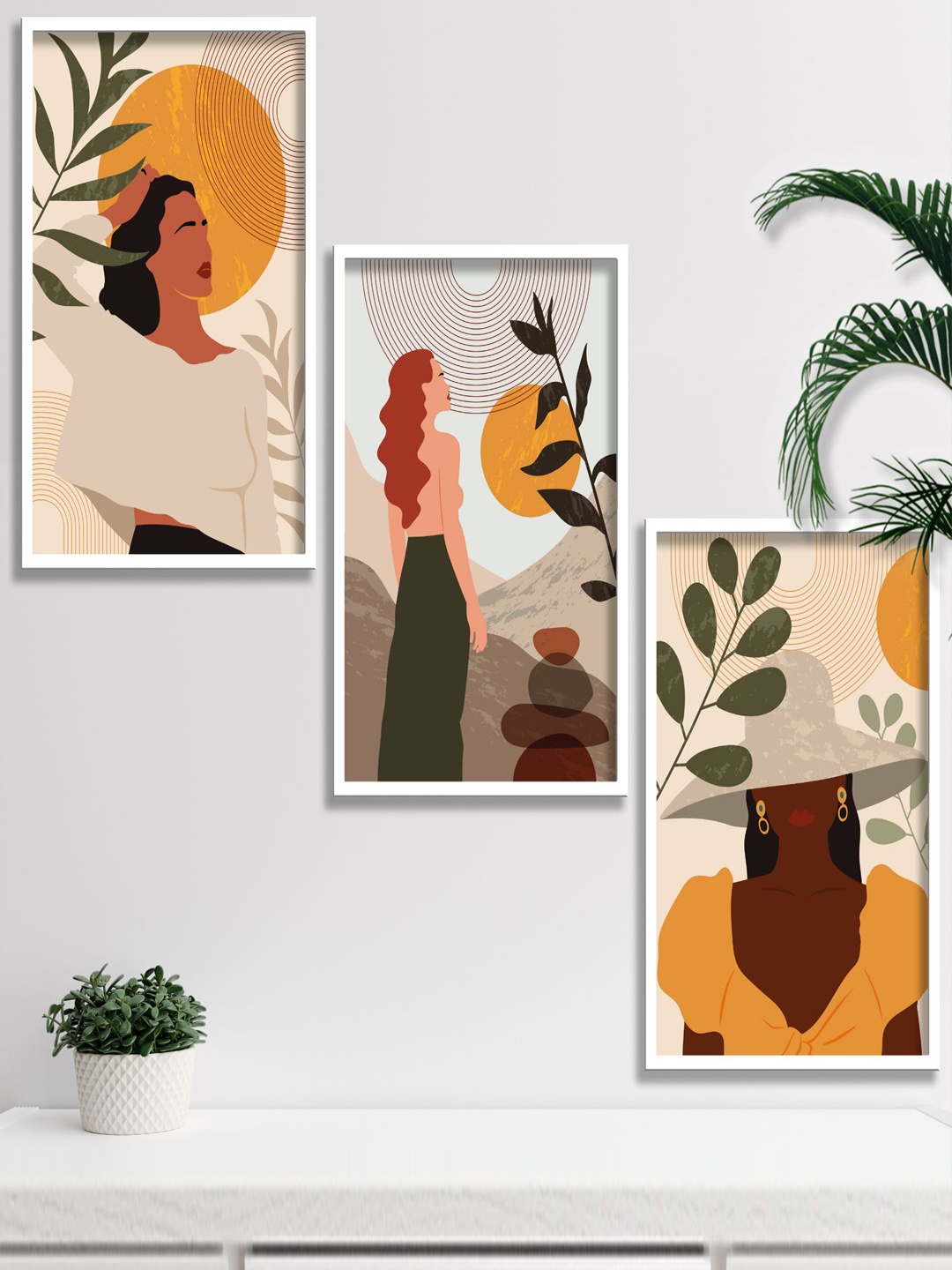 

SAF 3-Pcs White & Yellow Modern Boho Painting Framed Wall Art