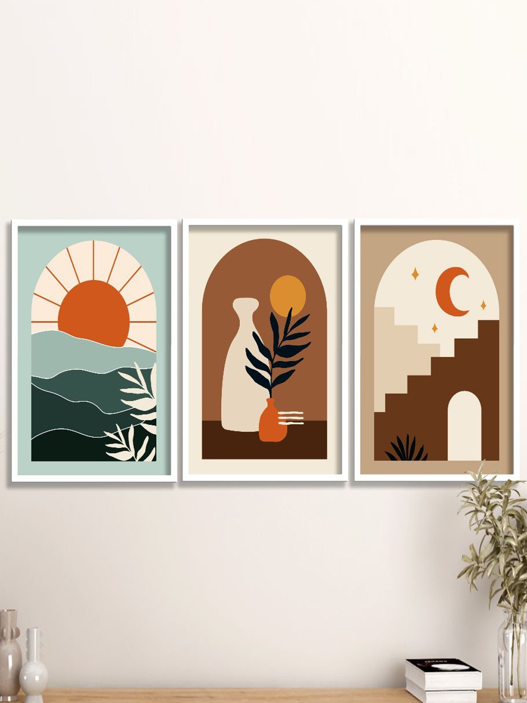 

SAF 3 Pieces Brown & Green Modern Boho Painting Wall Arts