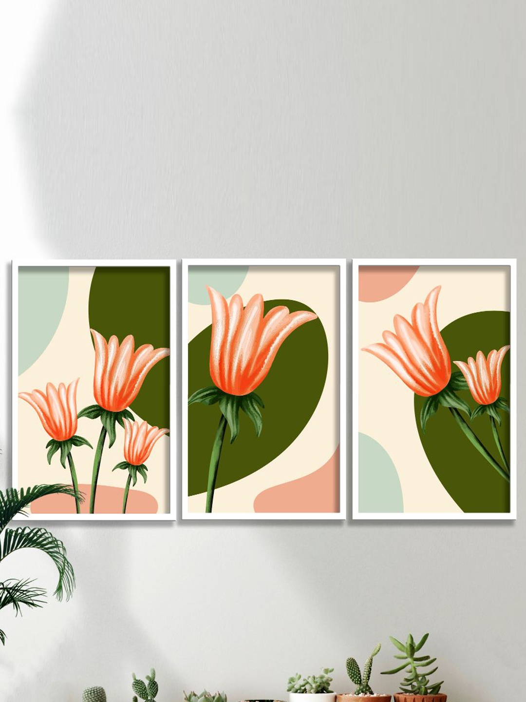 

SAF 3-Pcs Orange & Green Modern Boho Painting Framed Wall Art, Rose