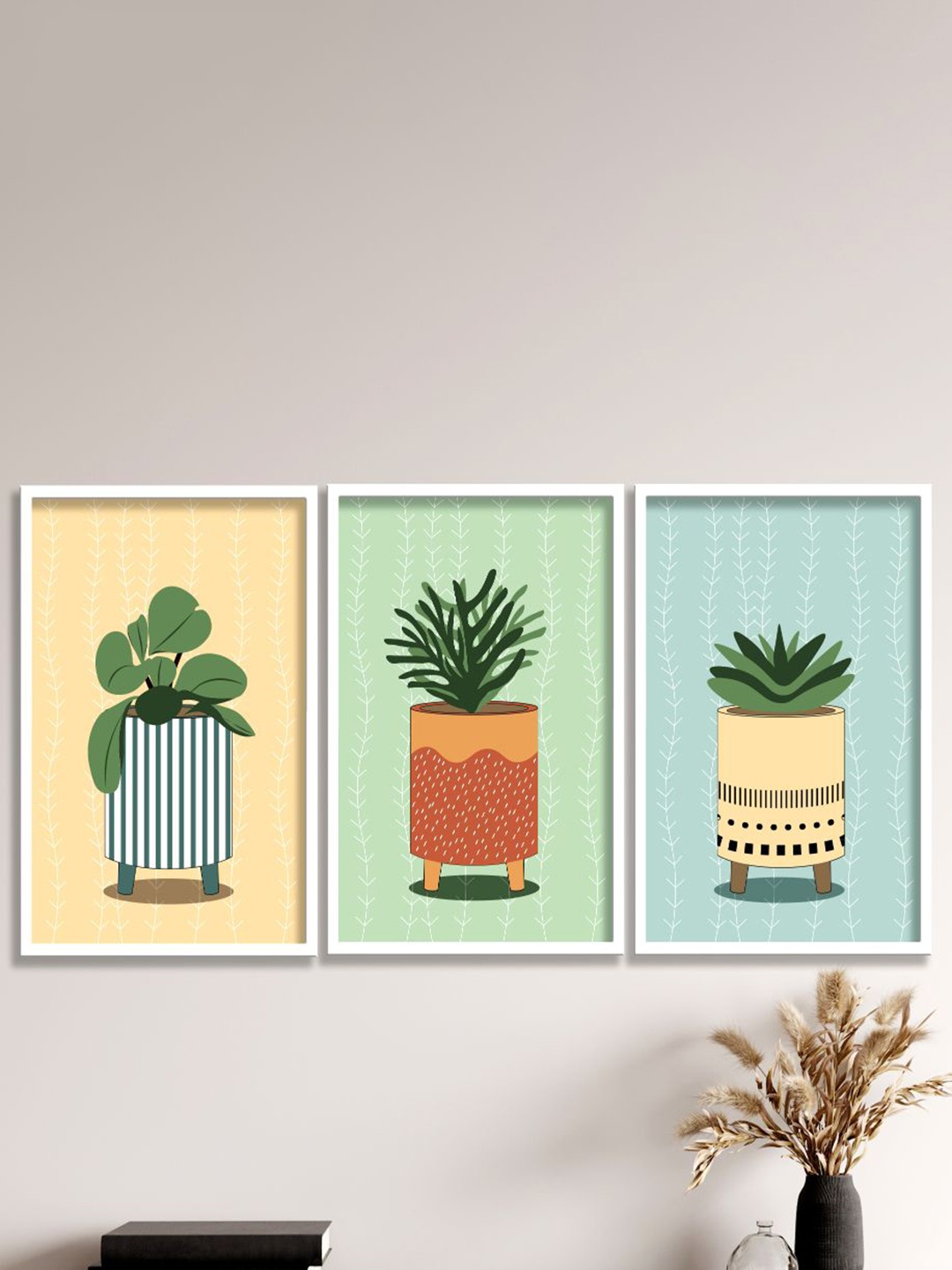 

SAF 3 Pieces Yellow & Green Modern Modern Boho Painting Wall Arts