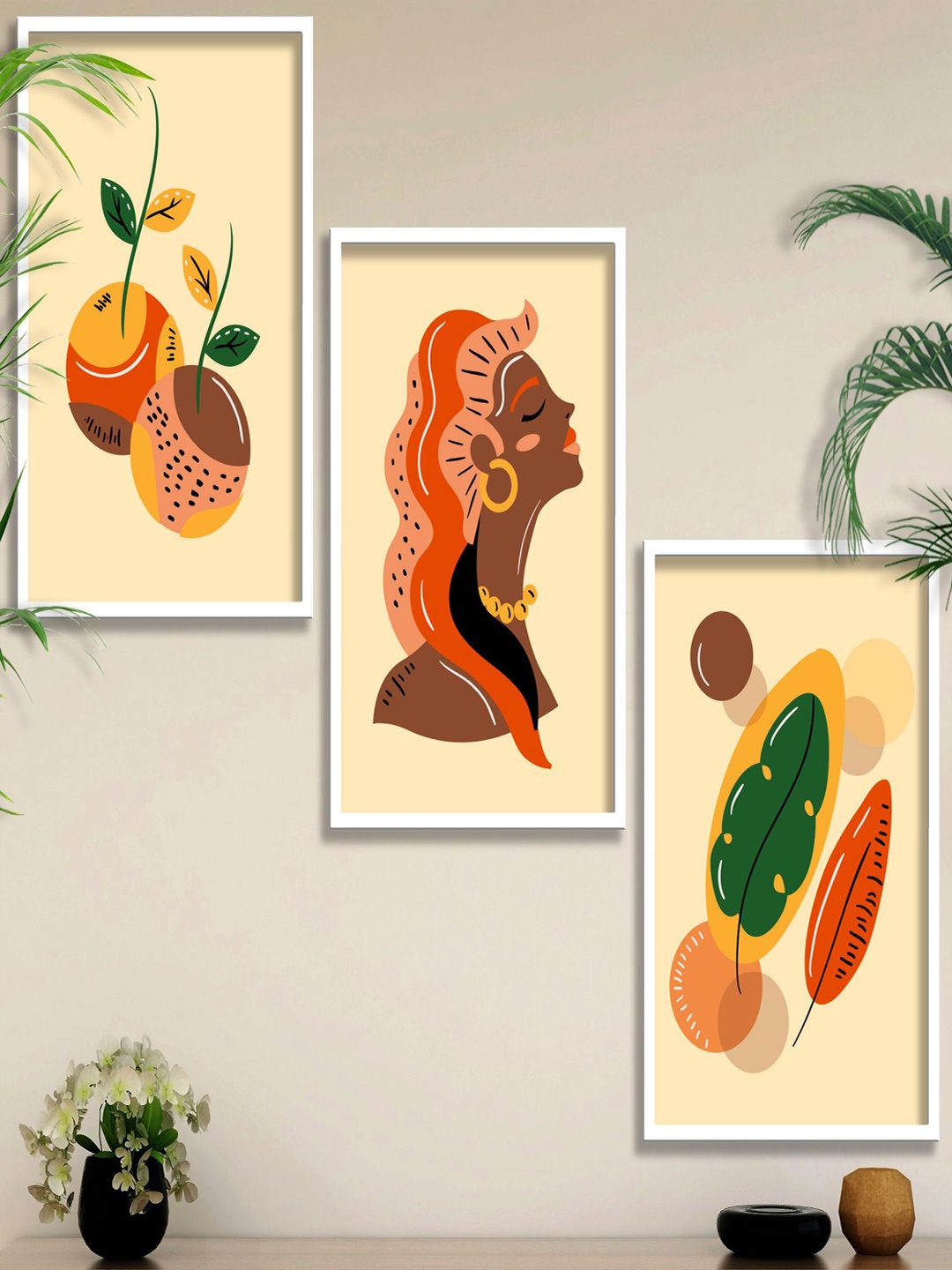 

SAF Brown & Beige 3 Pieces Modern Boho Painting Wall Art, White