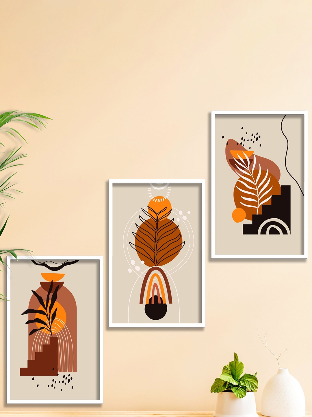 

SAF 3-Pcs Grey & Brown Modern Boho Painting Framed Wall Art