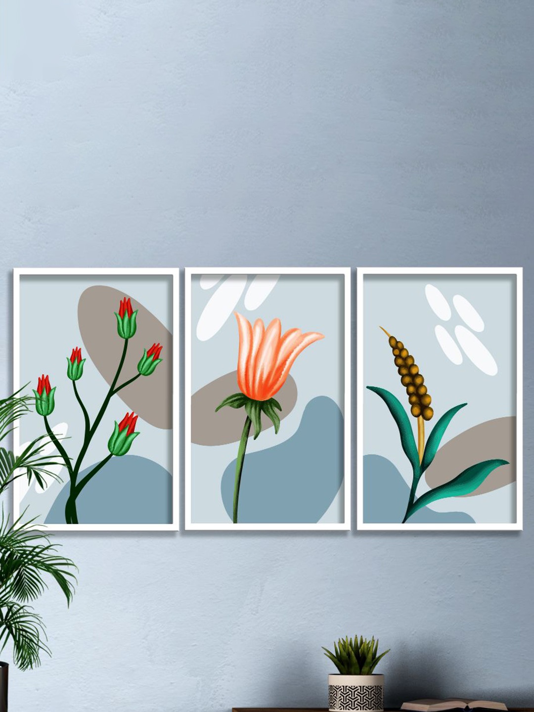 

SAF Blue & Grey 3 Pieces Modern Boho Art Painting Framed Wall Art