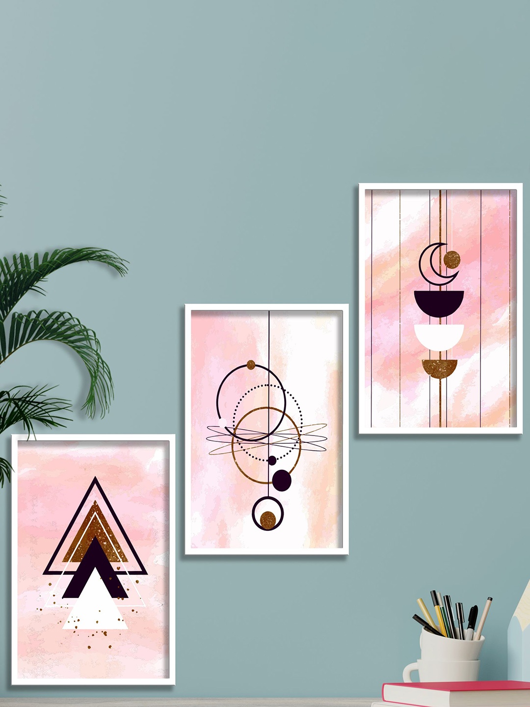 

SAF 3 Pieces White & Pink Modern Boho Painting Wall Arts