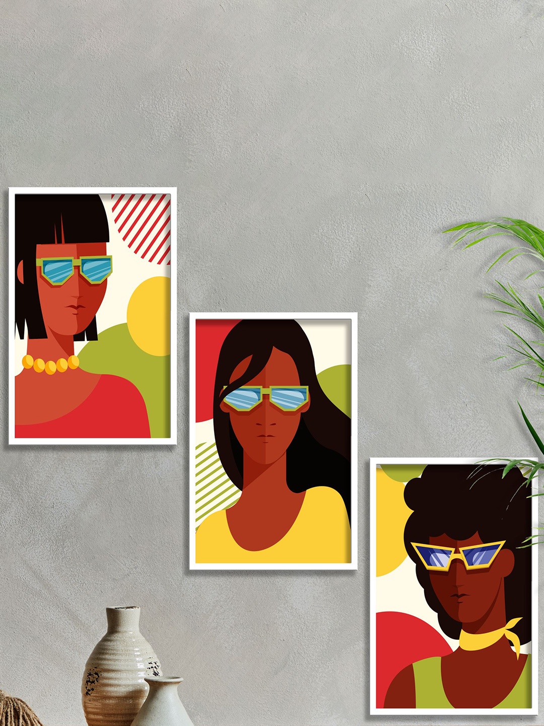 

SAF Brown & Yellow 3-Pieces Modern Boho Art Printed Framed Wall Art