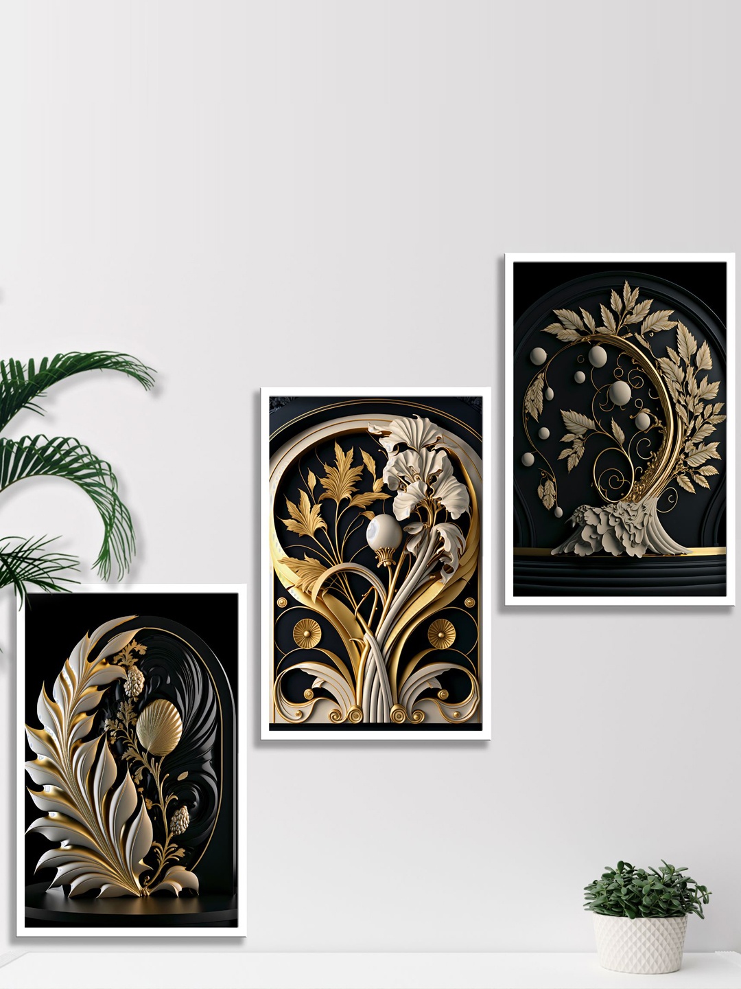

SAF 3-Pcs Black & White Modern Boho Painting Framed Wall Art, Blue