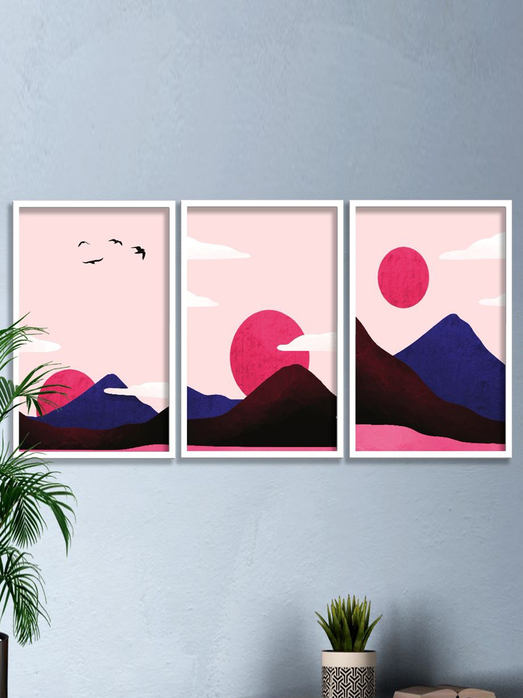 

SAF White & Pink 3 Pieces Modern Boho Painting Wall Art