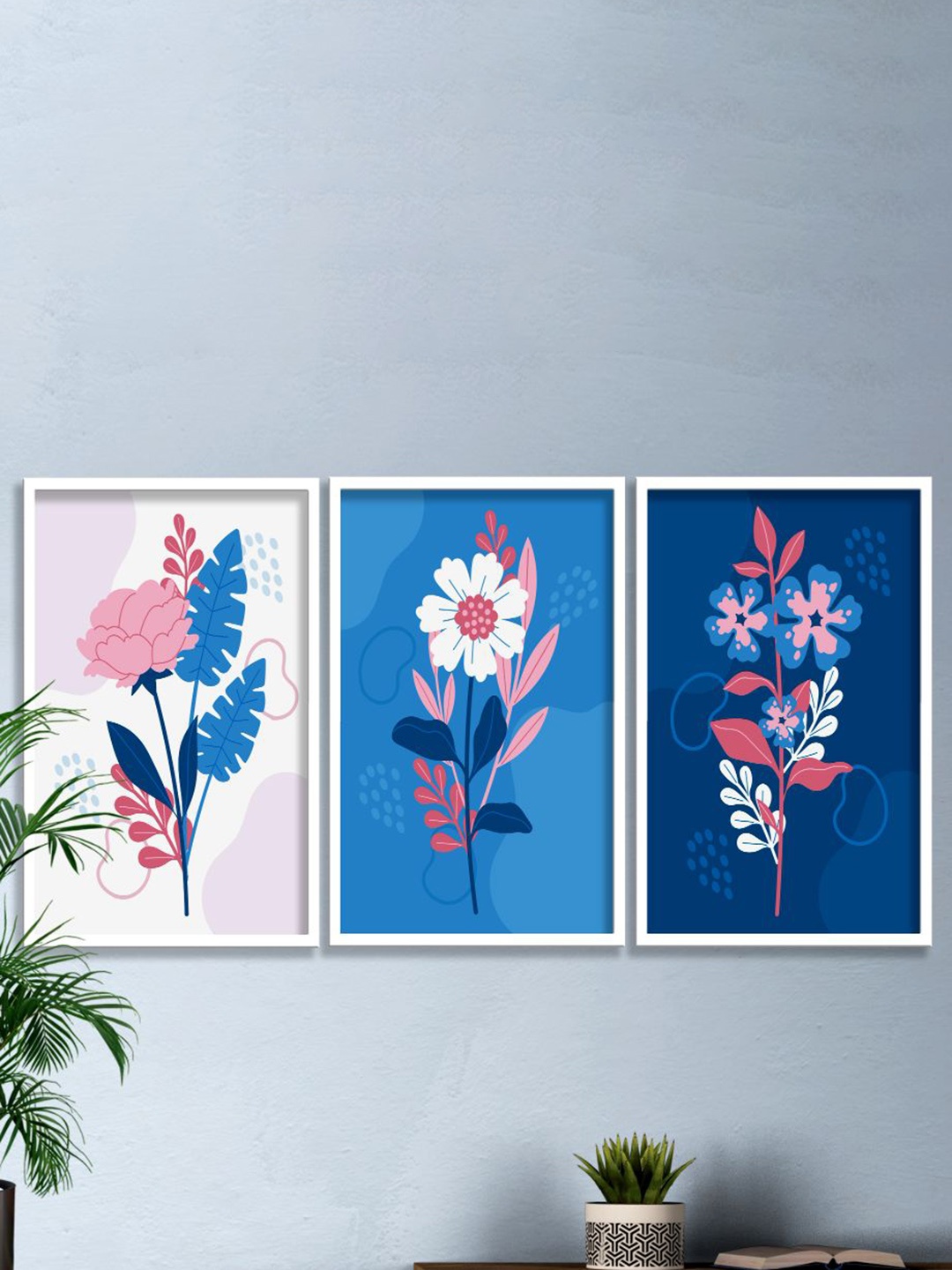 

SAF 3-Pcs Blue & Pink Modern Boho Painting Framed Wall Art