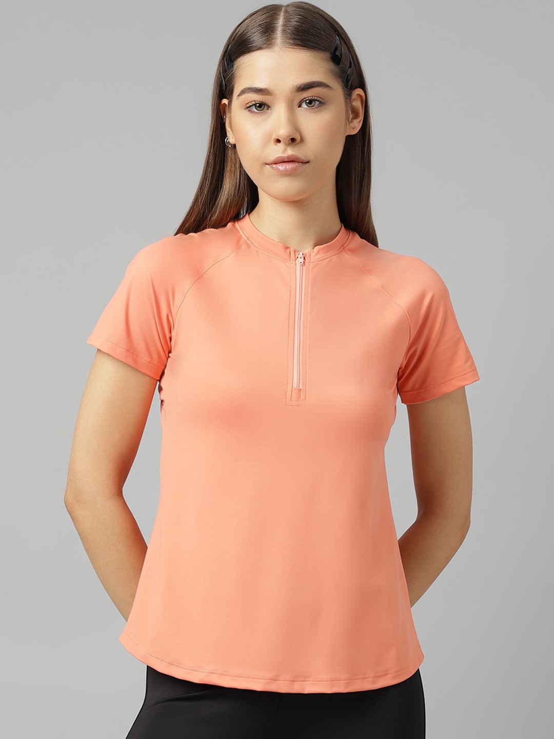 

Fitkin Anti Odour Mandarin Collar Raglan Sleeves Relaxed Fit Sports T-shirt, Coral