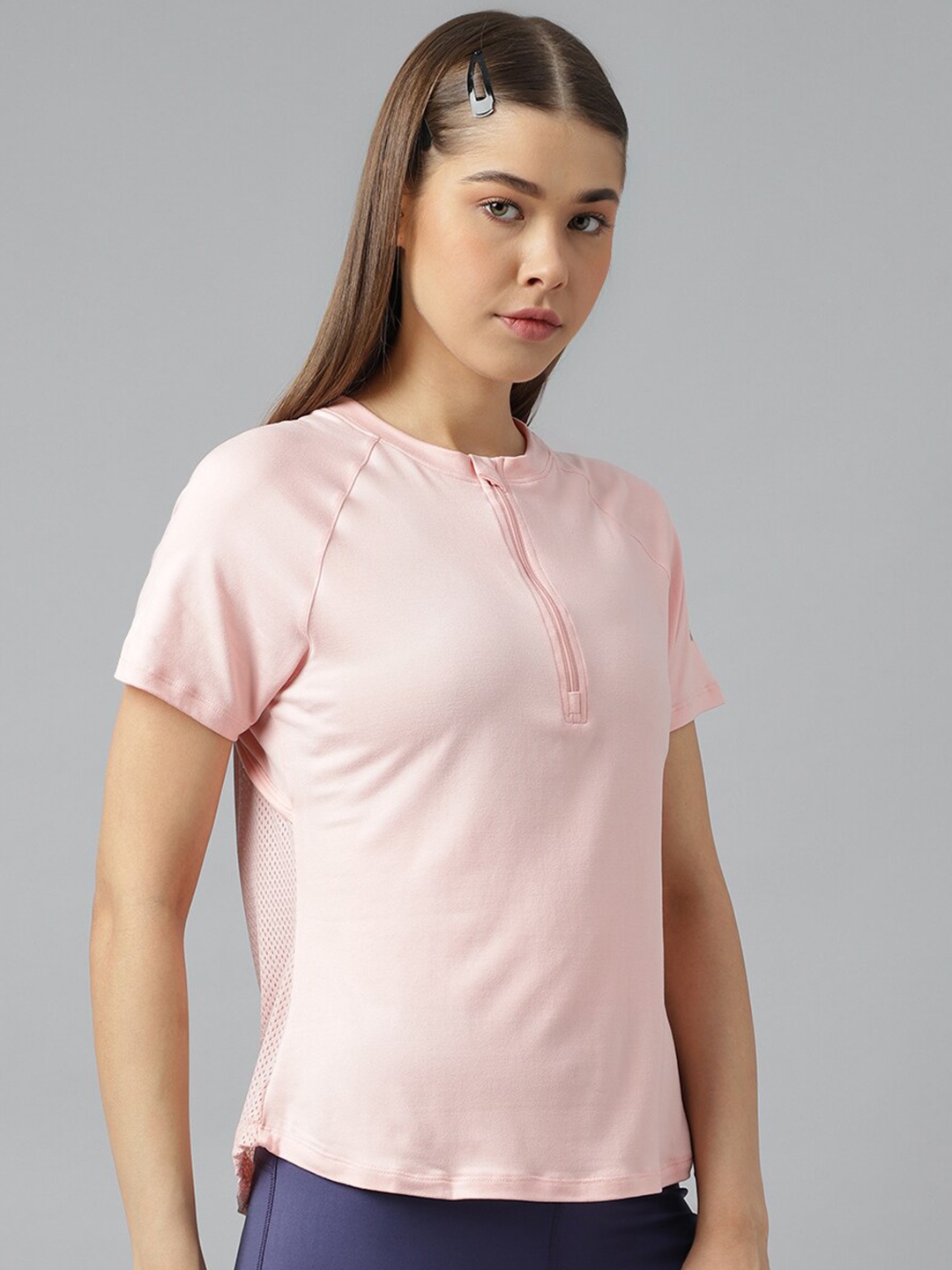 

Fitkin Anti Odour Mandarin Collar Raglan Sleeves Relaxed Fit Sports T-shirt, Pink