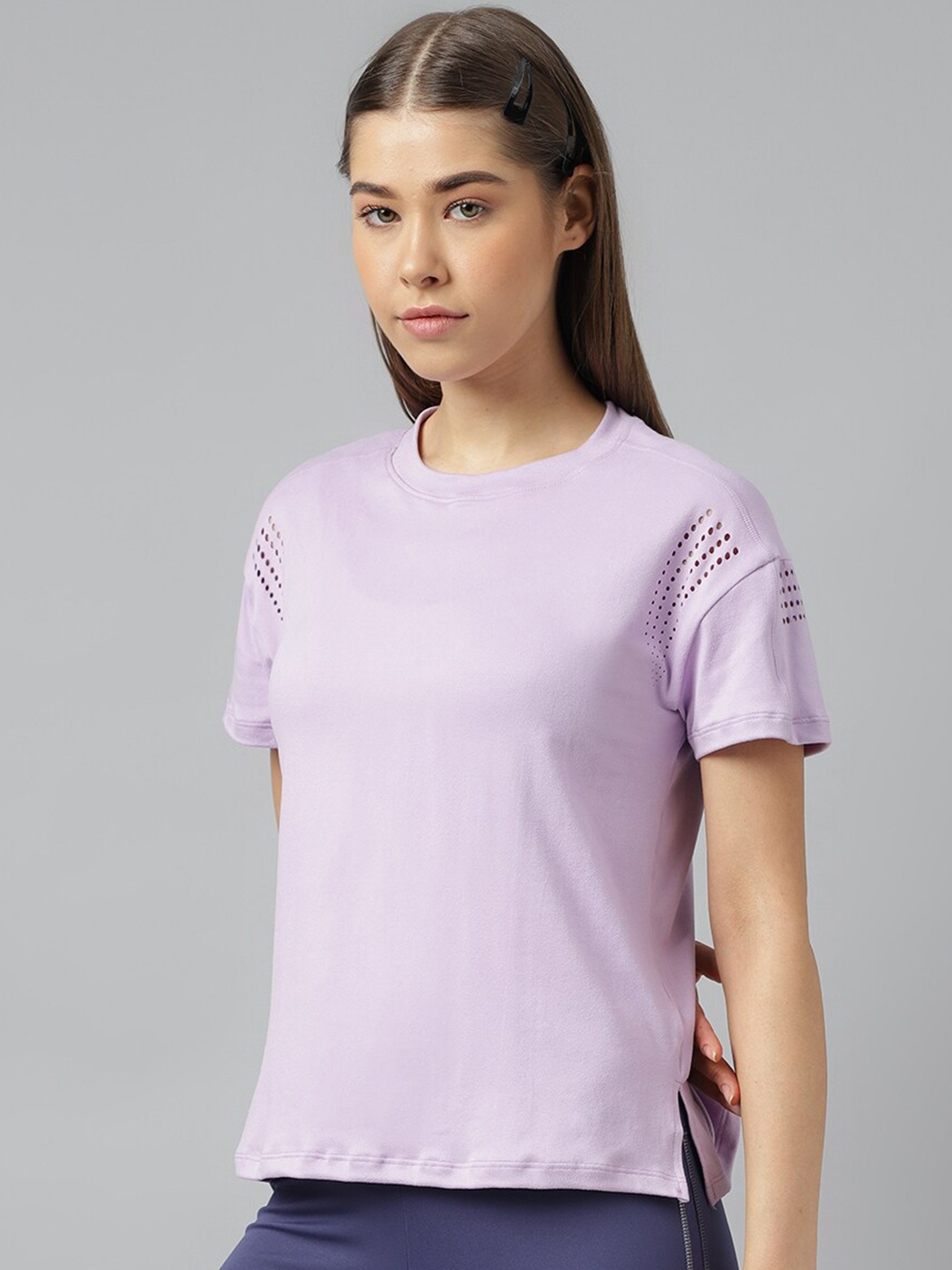 

Fitkin Anti Odour Extended Sleeves Cut-Outs Relaxed Fit Sports T-shirt, Lavender