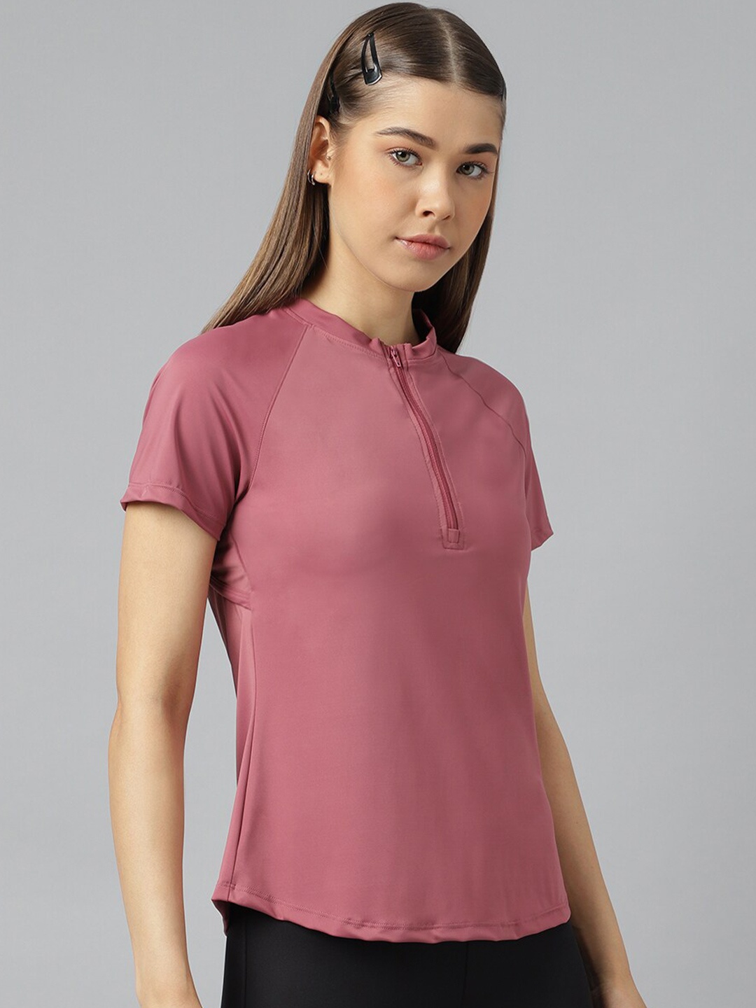 

Fitkin Anti Odour Mandarin Collar Raglan Sleeves Relaxed Fit Sports T-shirt, Mauve