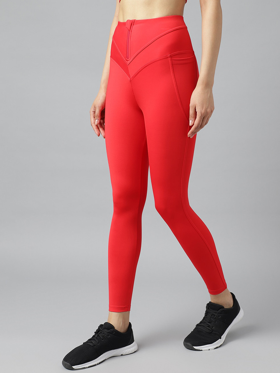 

Fitkin Women Anti Odur Ankle Length Tights, Red