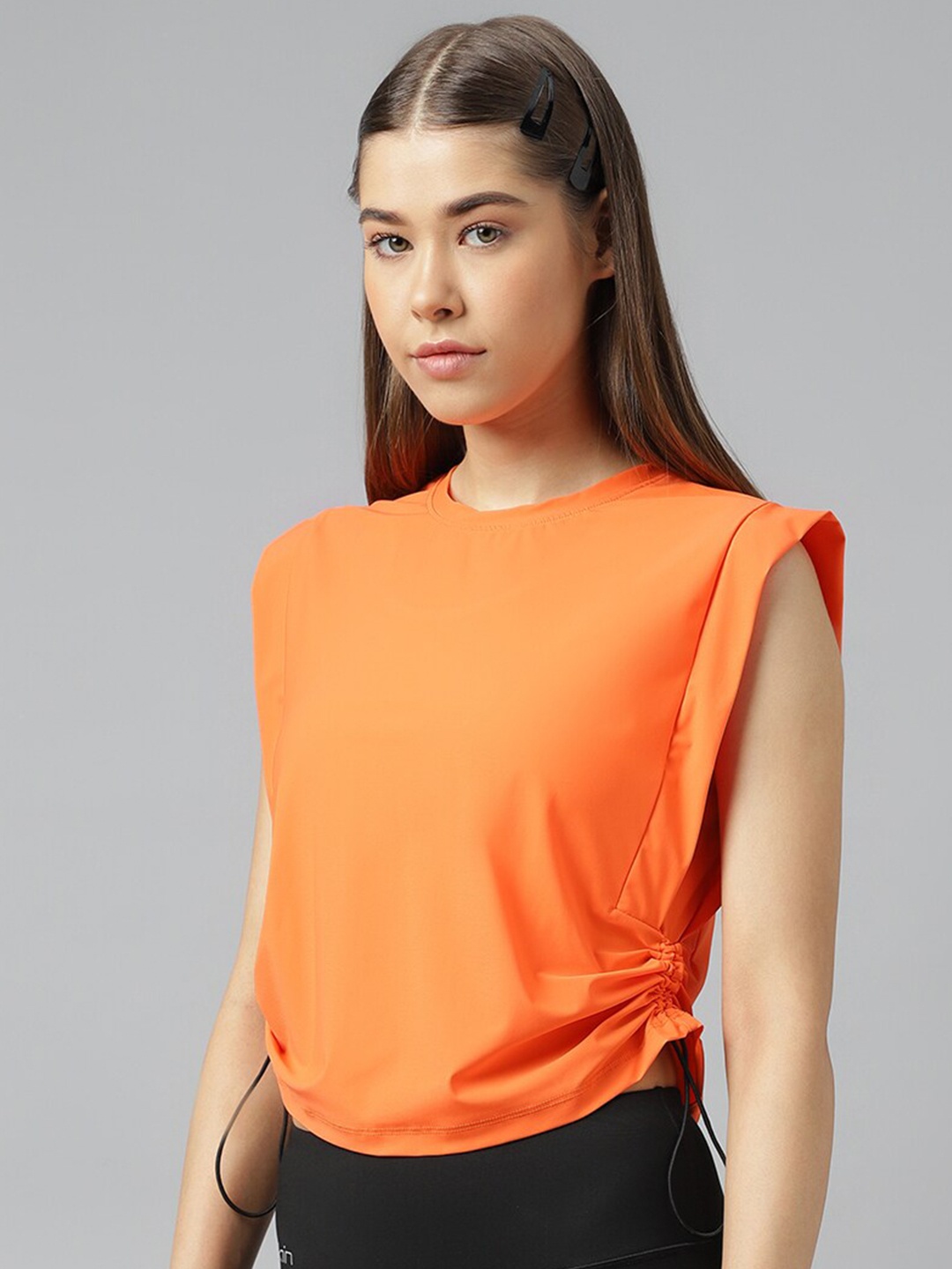 

Fitkin Round Neck Ruched Detail Boxy Top, Orange