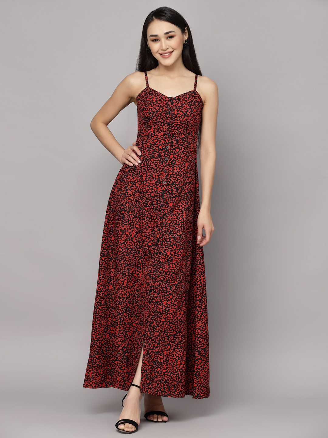 

aayu Floral Printed Shoulder Straps A-Line Dress, Red