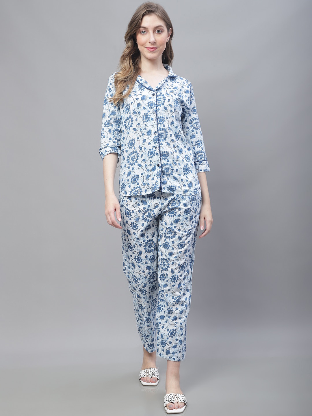 

TAG 7 Floral Printed Pure Cotton Night Suit, White