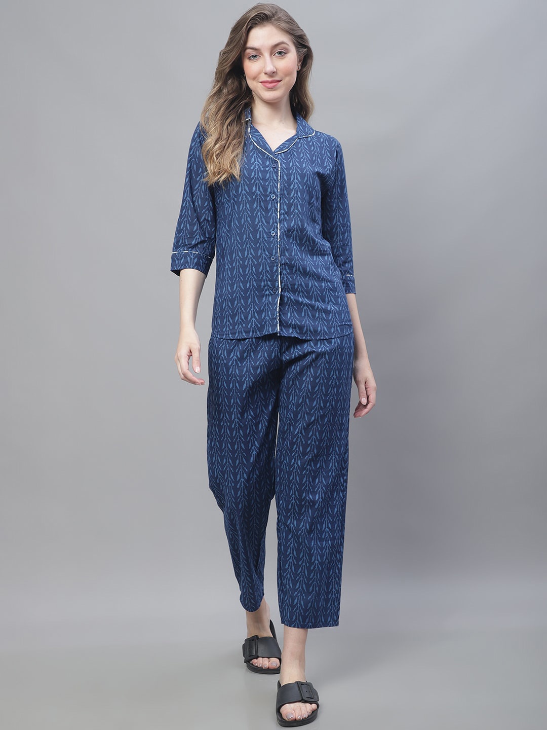 

TAG 7 Floral Printed Pure Cotton Night Suit, Blue