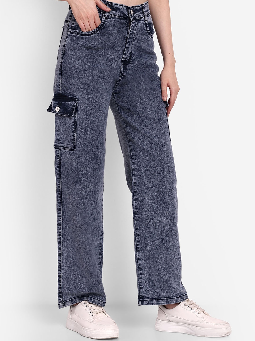 

BROADSTAR Women Smart Wide Leg High-Rise Clean Look Jeans, Blue
