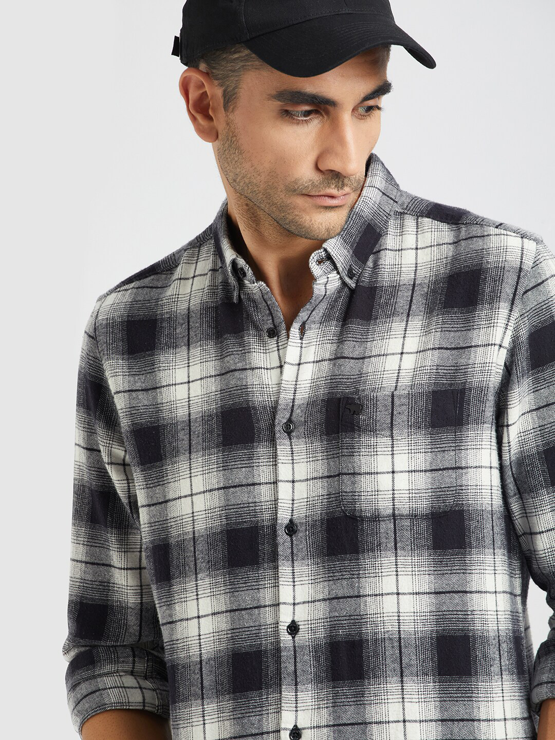 

THE BEAR HOUSE Tartan Checked Pure Cotton Casual Shirt, Black