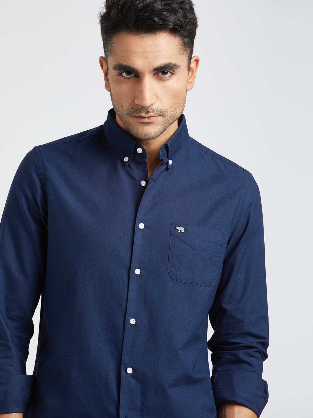 

THE BEAR HOUSE Spread Collar Pure Cotton Casual Shirt, Blue