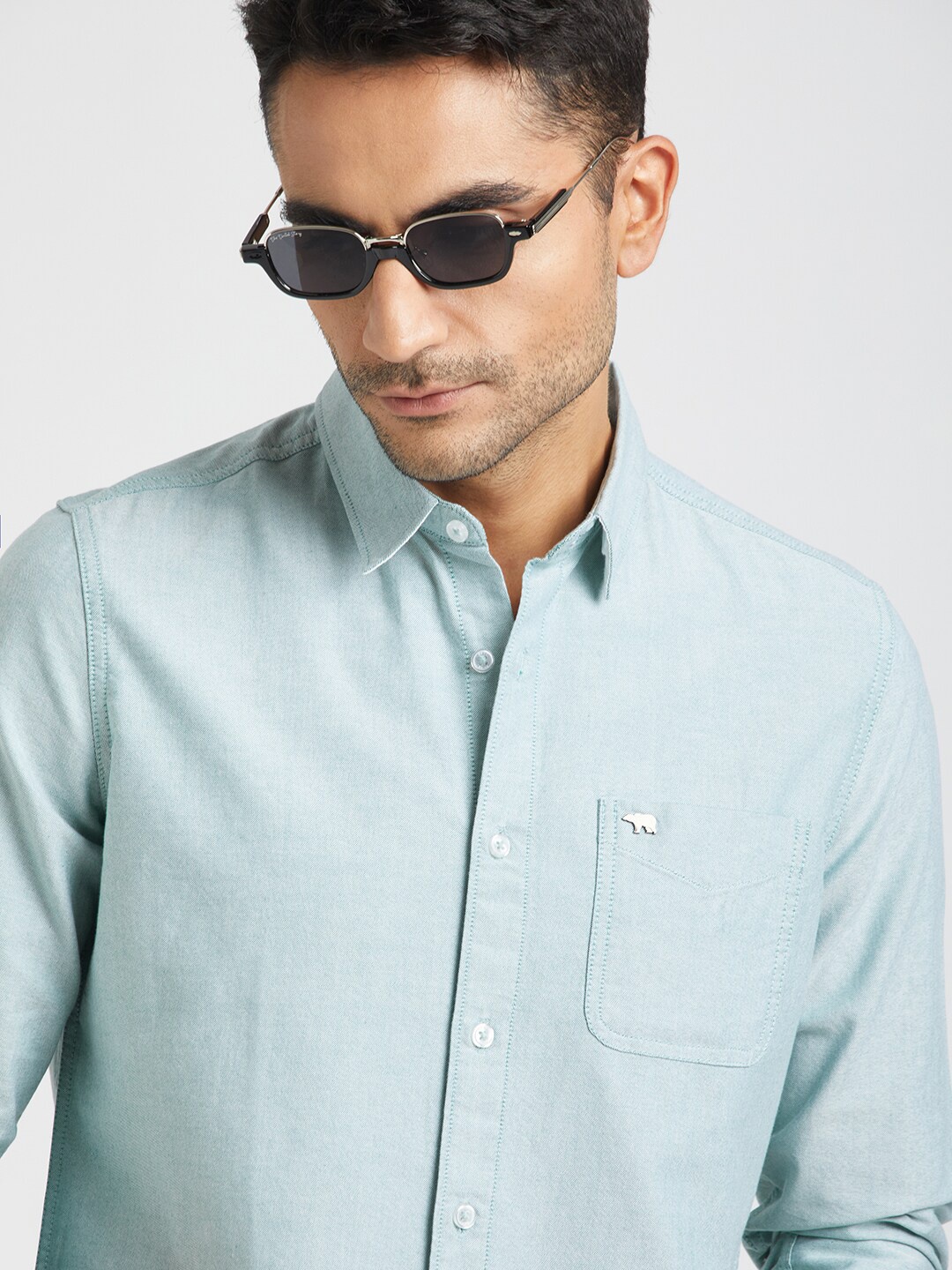 

THE BEAR HOUSE Spread Collar Pure Cotton Casual Shirt, Green