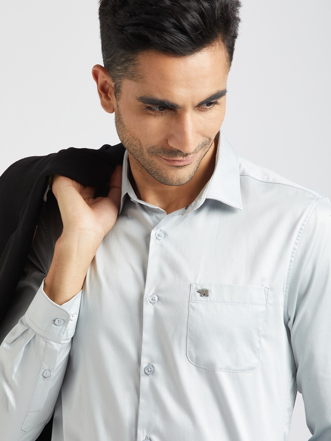 

THE BEAR HOUSE Spread Collar Pure Cotton Formal Shirt, Blue