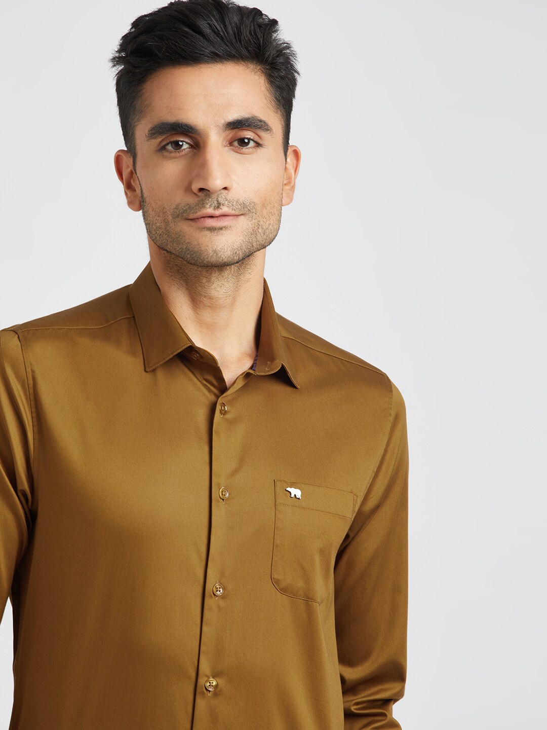

THE BEAR HOUSE Spread Collar Pure Cotton Formal Shirt, Mustard