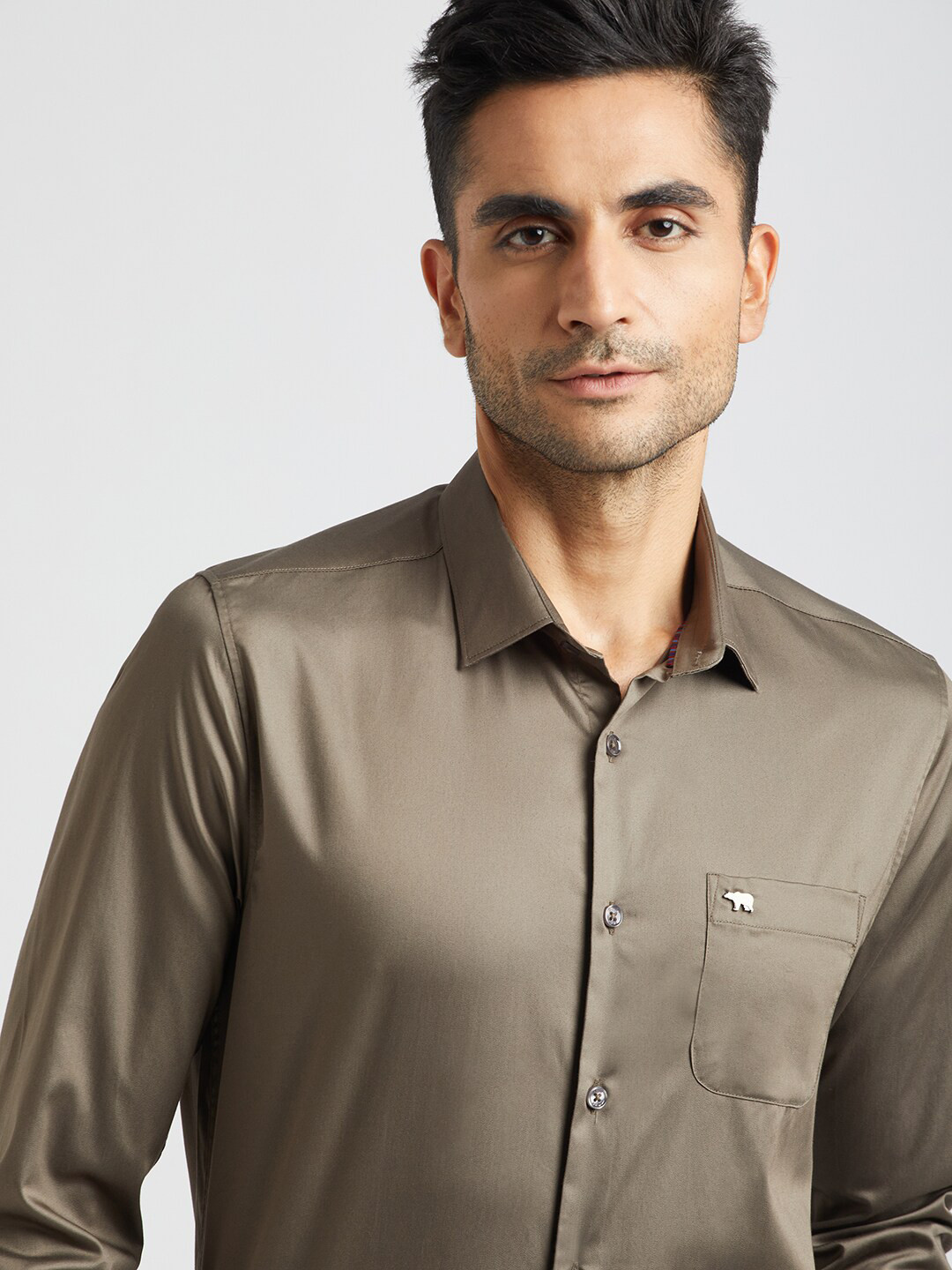 

THE BEAR HOUSE Spread Collar Pure Cotton Formal Shirt, Grey