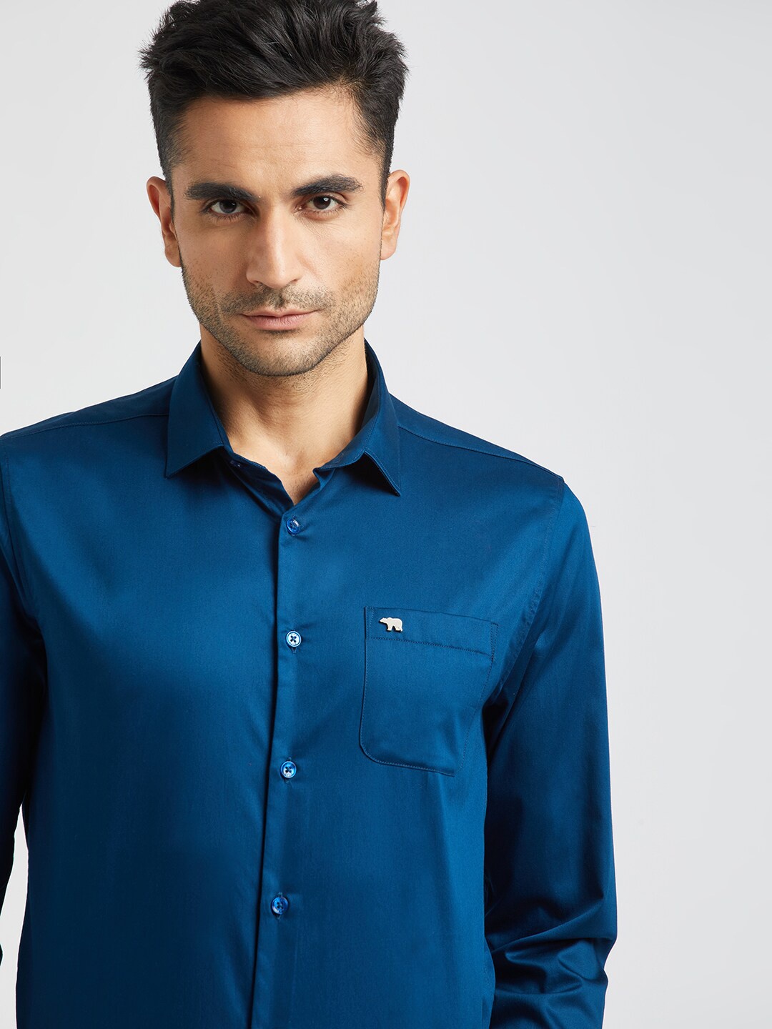

THE BEAR HOUSE Spread Collar Pure Cotton Formal Shirt, Blue