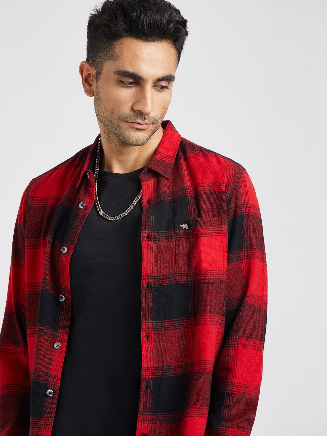 

THE BEAR HOUSE Slim Fit Tartan Checked Pure Cotton Casual Shirt, Red