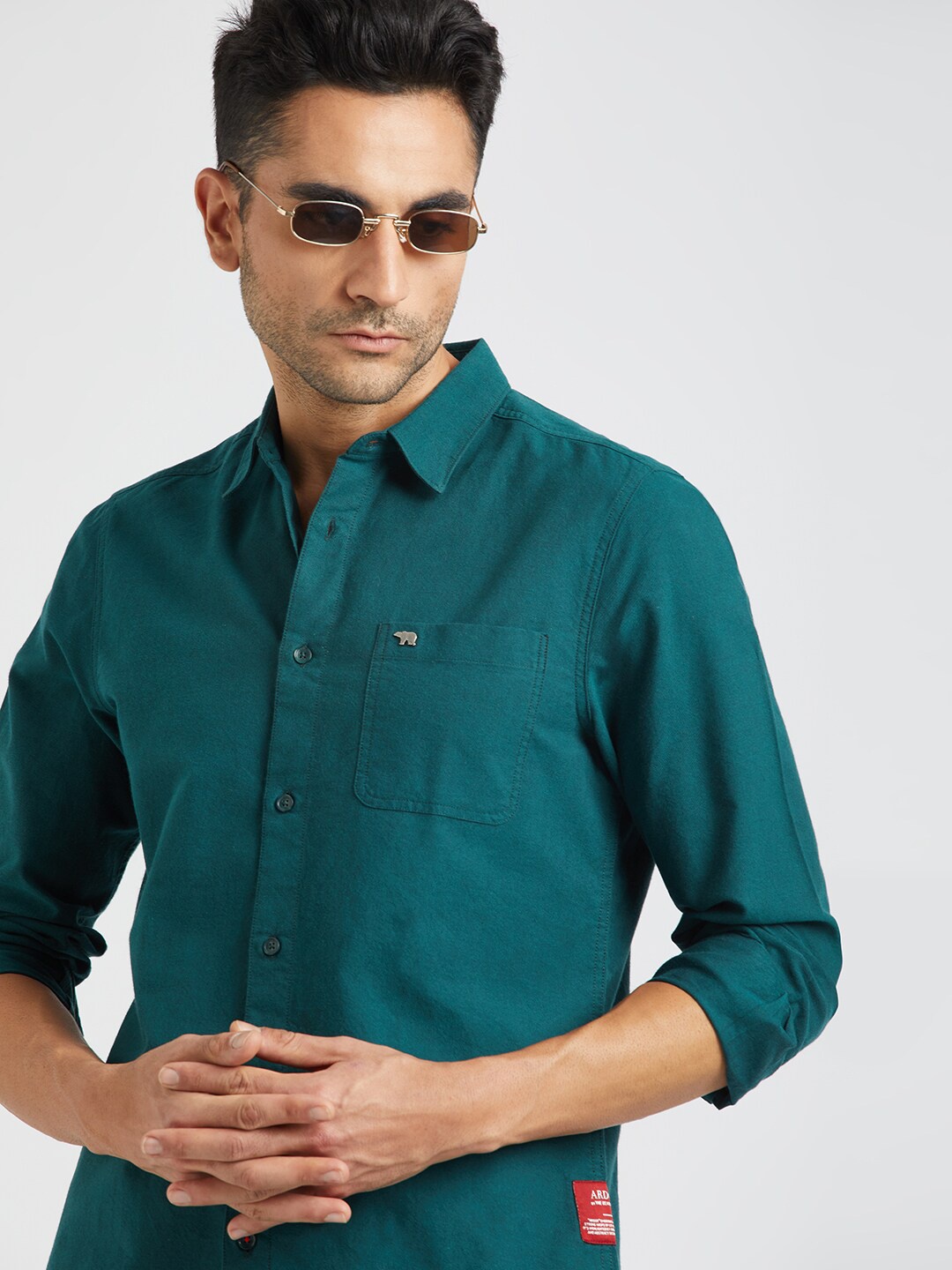 

THE BEAR HOUSE Men Green Slim Fit Opaque Casual Shirt