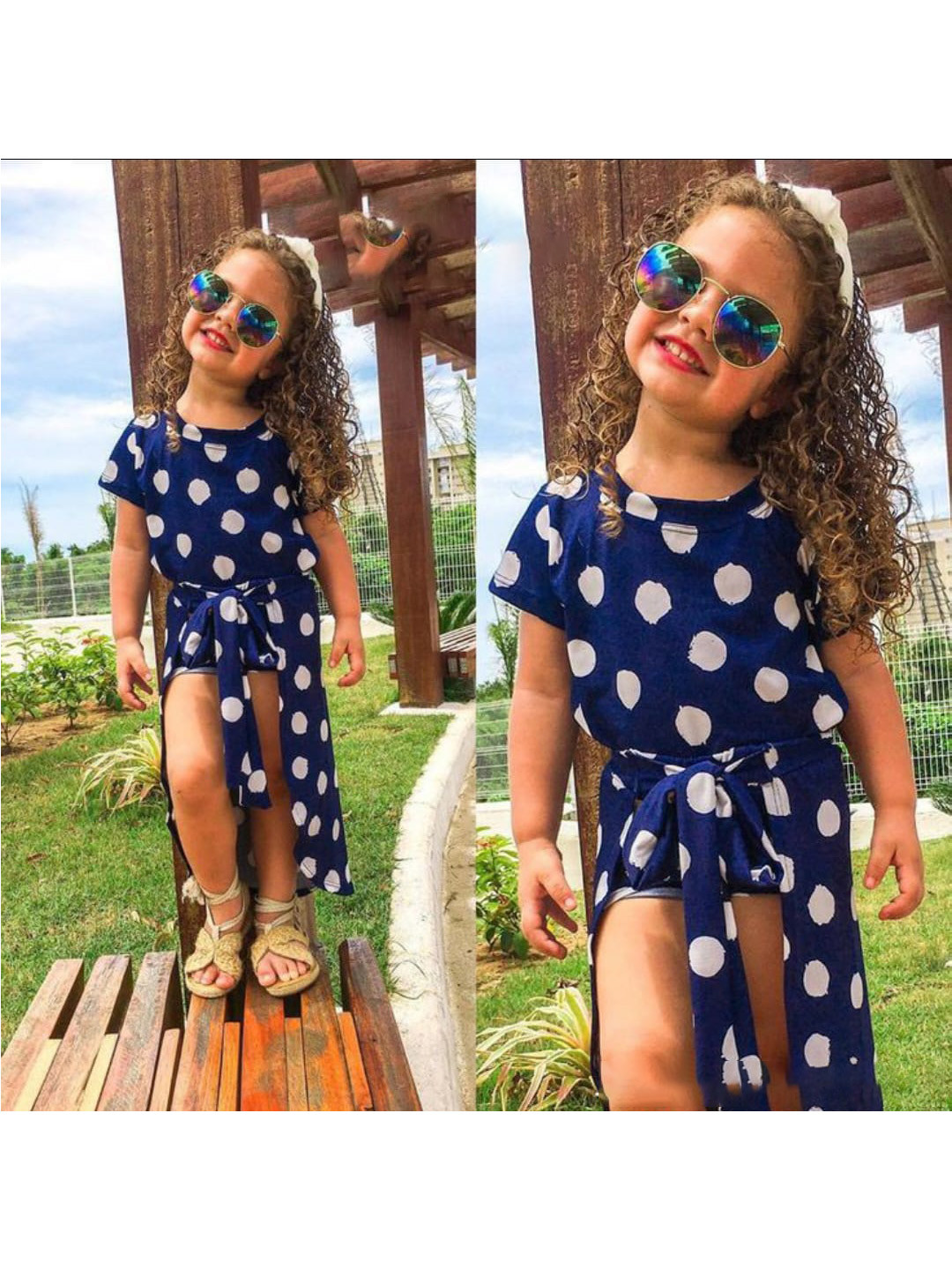 

APNISHA Girls Polka Dots Printed A-Line Dress, Blue