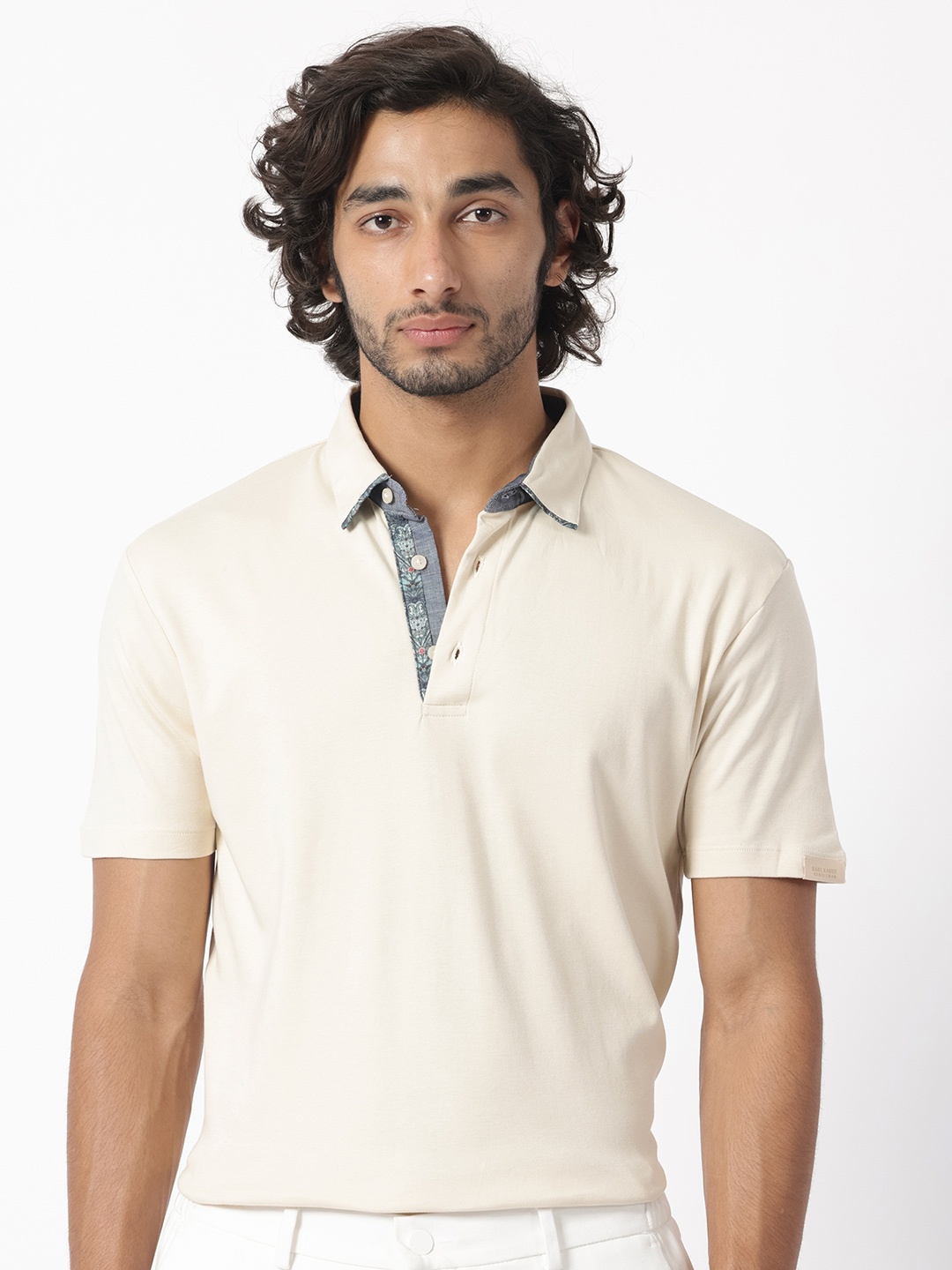 

RARE RABBIT Men Casca Polo Collar Slim Fit Cotton T-Shirt, Beige