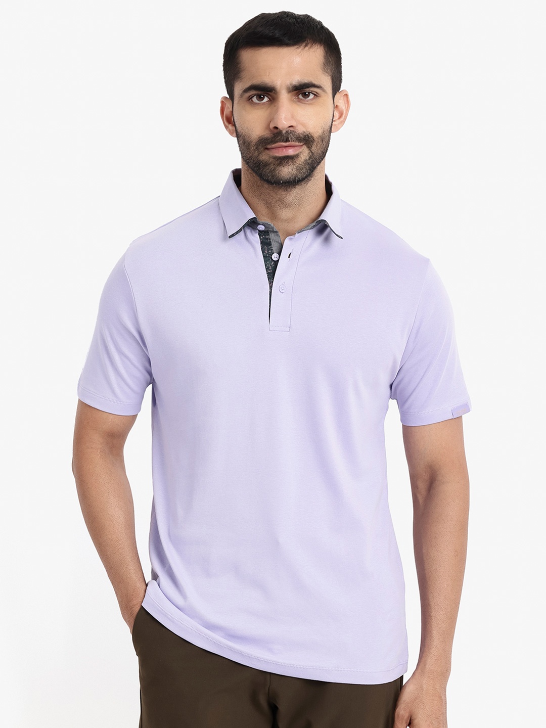 

RARE RABBIT Men Casca Polo Collar Slim Fit Cotton T-Shirt, Lavender