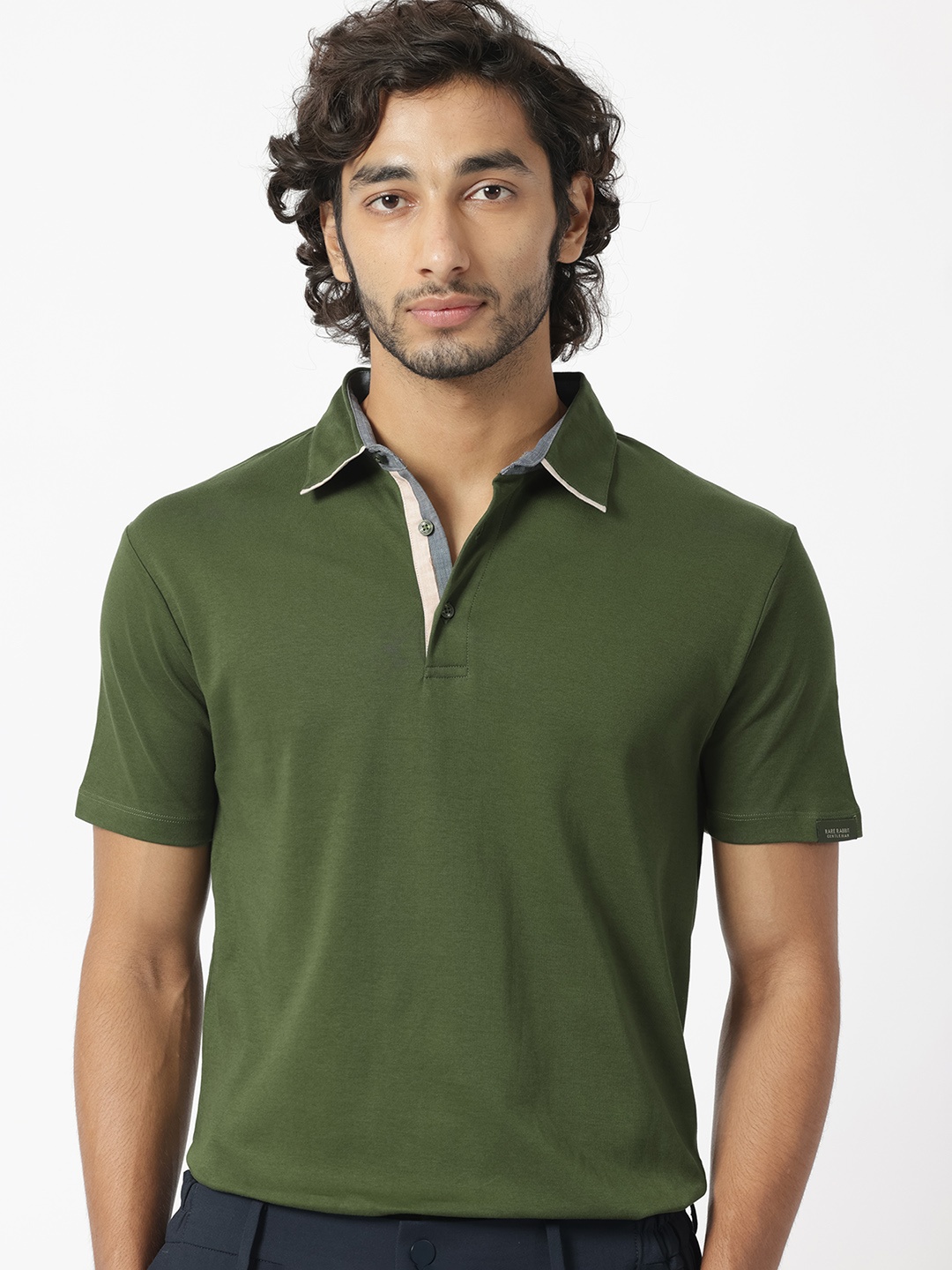 

RARE RABBIT Men Casca Polo Collar Slim Fit Cotton T-Shirt, Olive